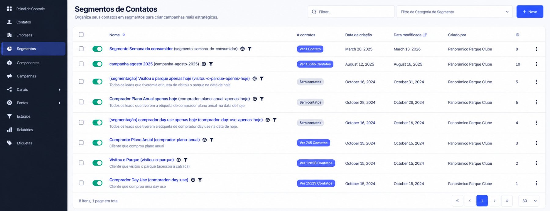 Segmentação de contatos no Trackhouse Marketing