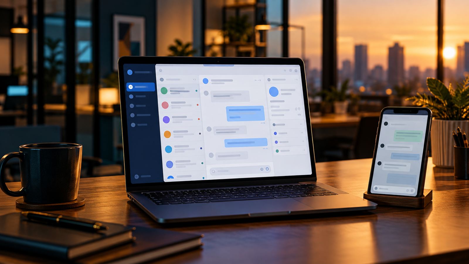 Diferentes canais digitais convergindo para uma única central de atendimento.
