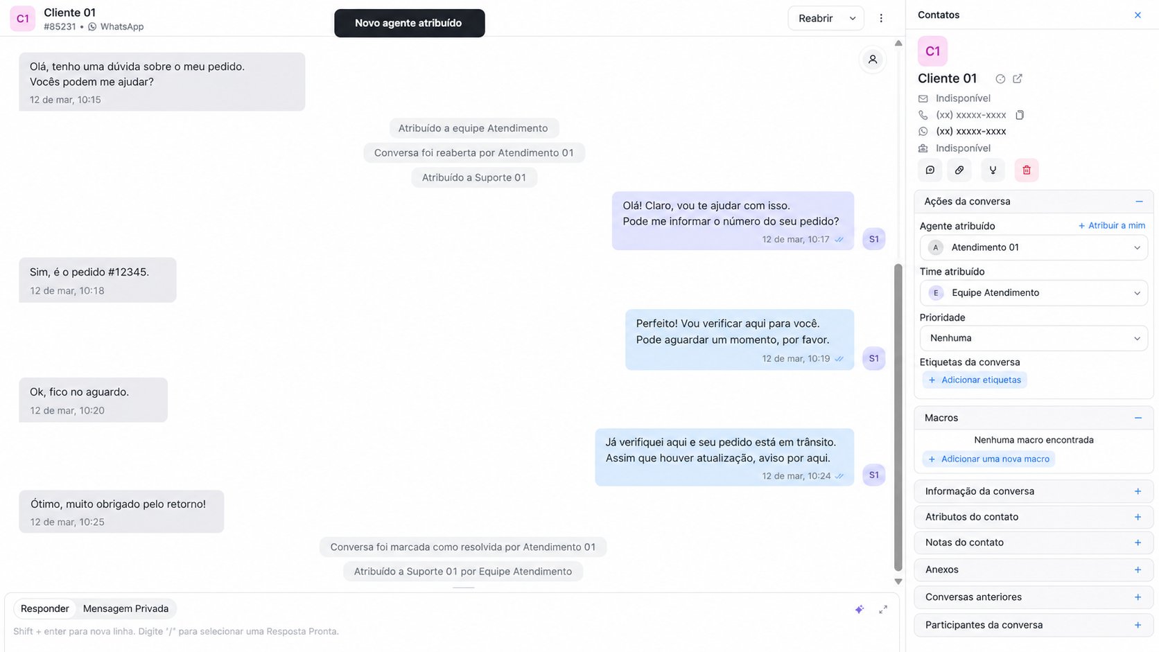 Atendimento em equipe no TrackChat