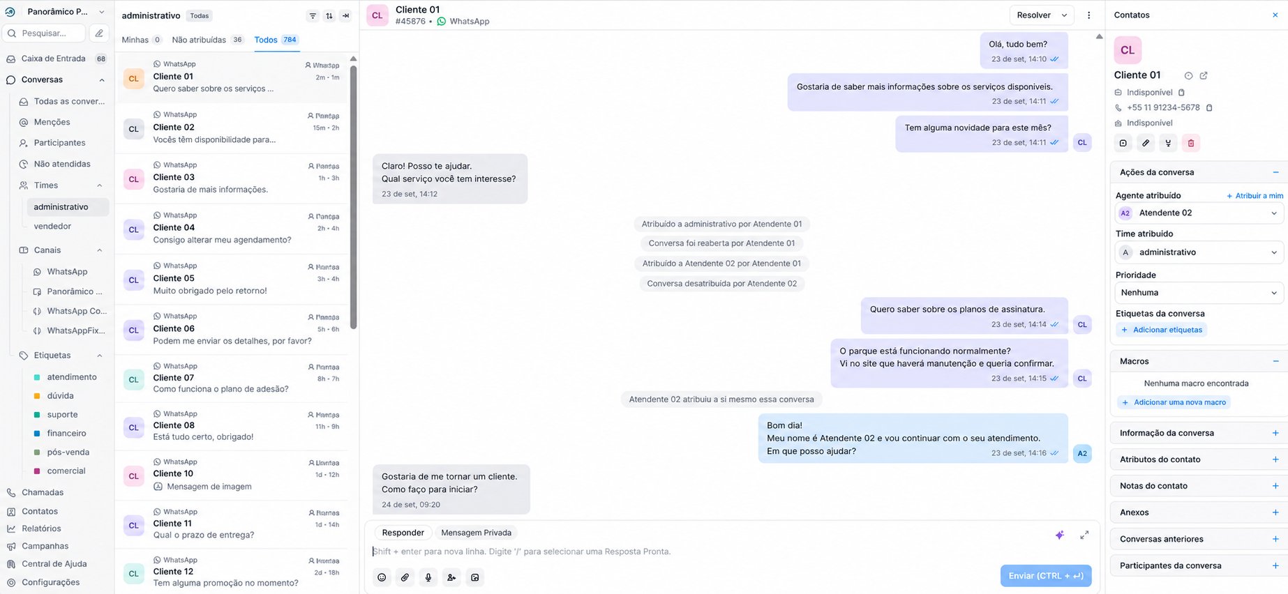 Caixa de entrada compartilhada do TrackChat