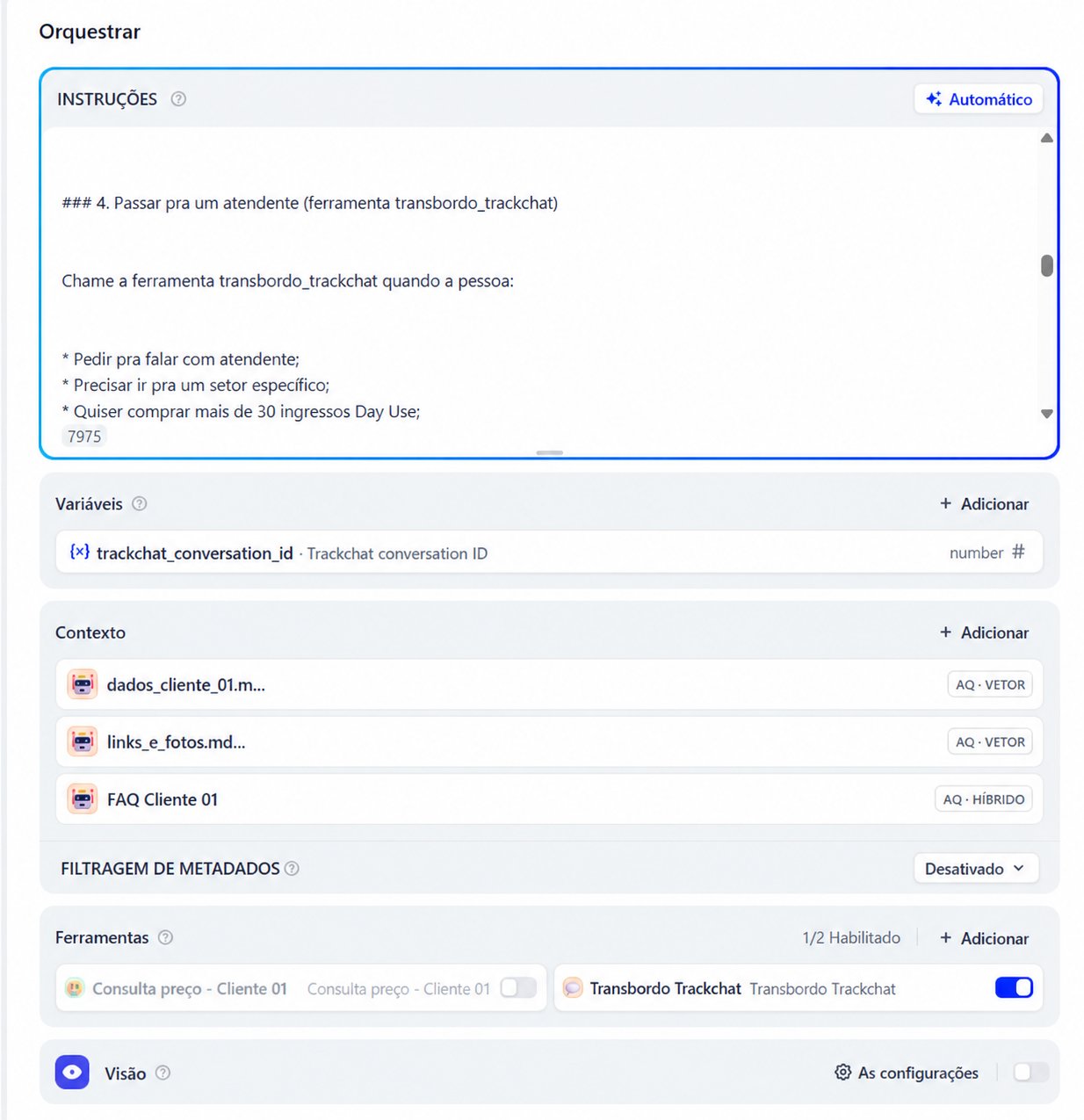Configuração de agente no TrackTalk AI