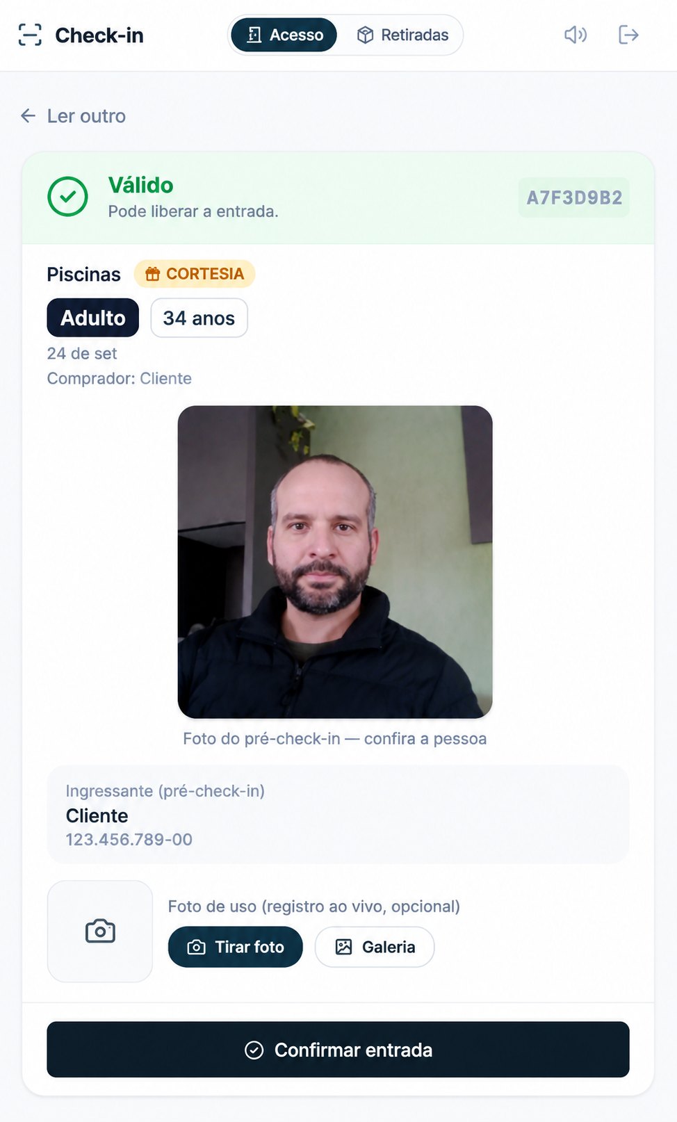 Tela real do módulo Portaria e check-in