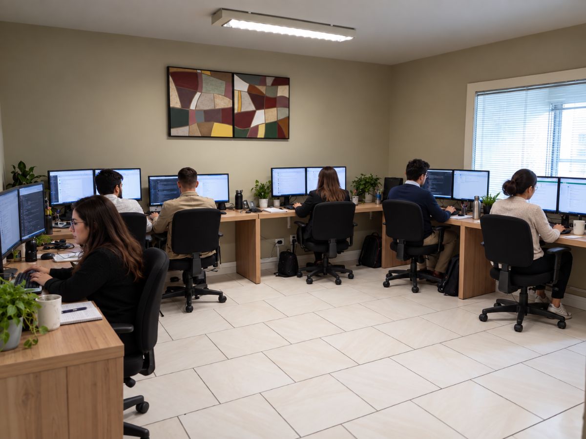 Equipe Trackhouse trabalhando no escritório de Curitiba